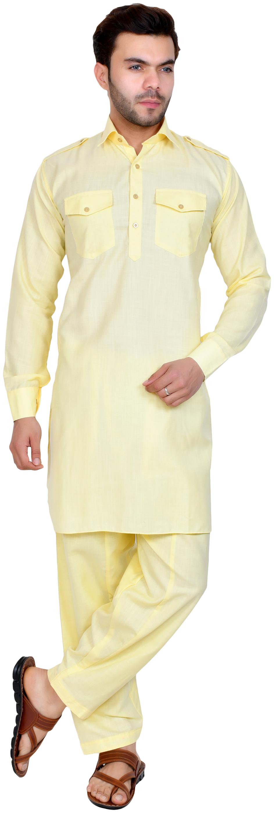 

US LITE Men Silk Kurta Pyjama -Yellow