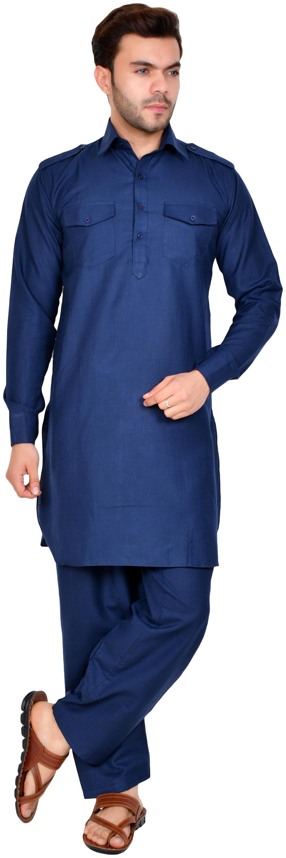 

US LITE Men Silk Kurta Pyjama -Blue
