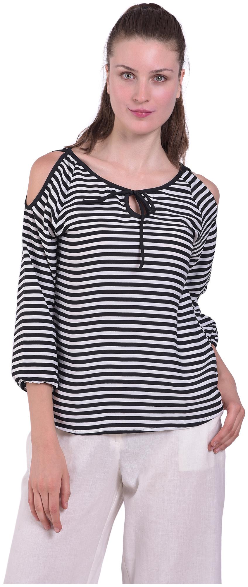 

USHA Fabric Women Striped Regular top - Black White