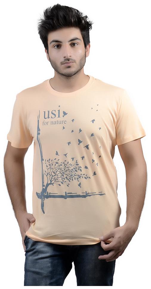 

USI Men Beige Regular fit Cotton Round neck T-Shirt - Pack Of 1