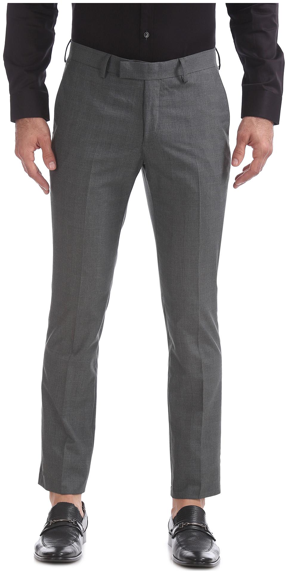 

U S Polo Assn Men Checked Slim Fit Formal Trouser - Grey