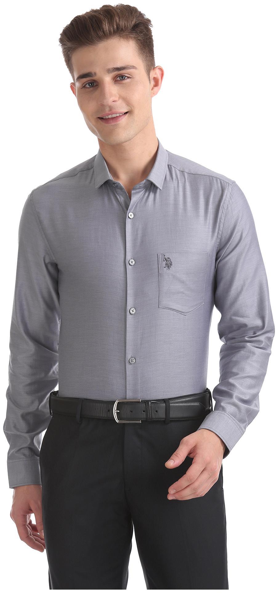 

U S Polo Assn Men Grey Solid Slim Fit Casual Shirt