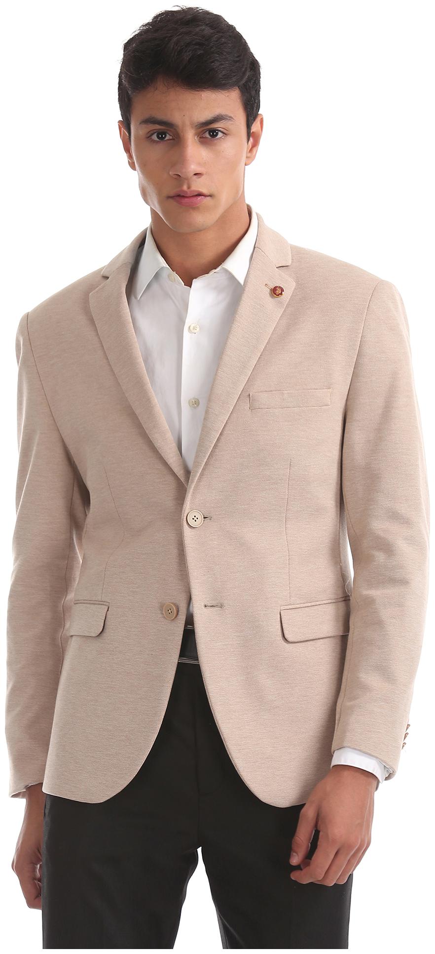 

U S Polo Assn Men Beige Solid Slim fit Single Breasted Blazer