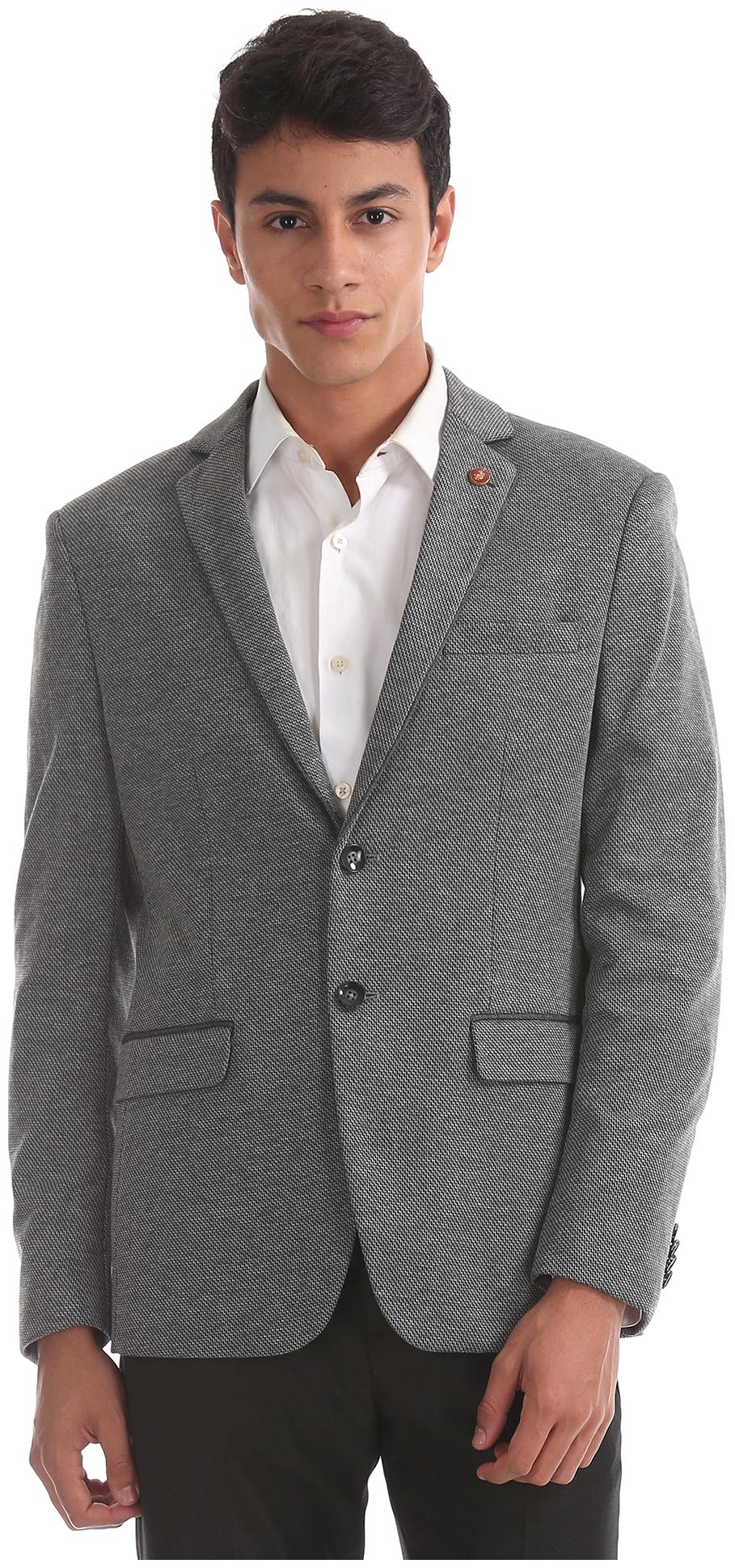 

U S Polo Assn Men Grey Solid Slim fit Single Breasted Blazer