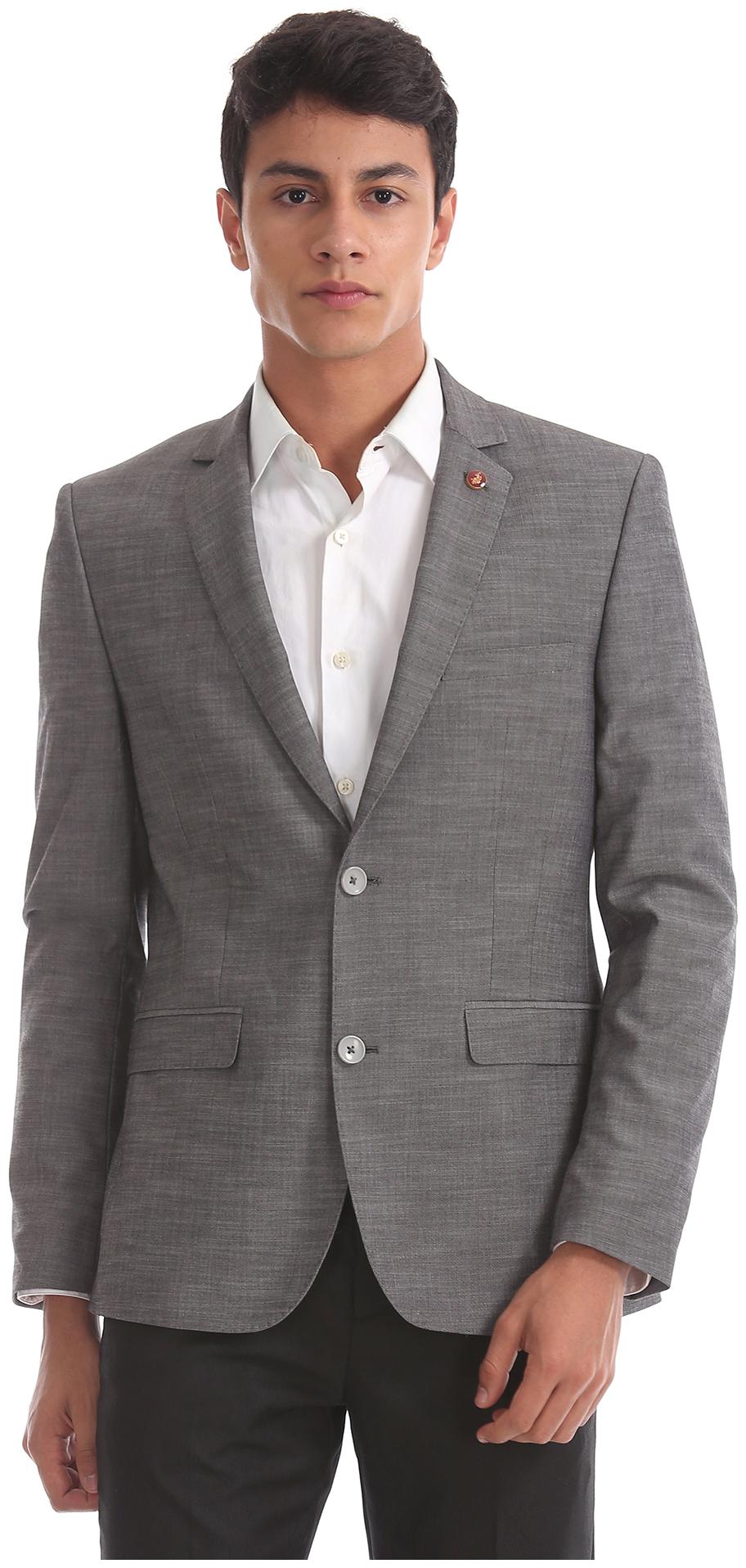 

U S Polo Assn Men Grey Solid Slim fit Single Breasted Blazer