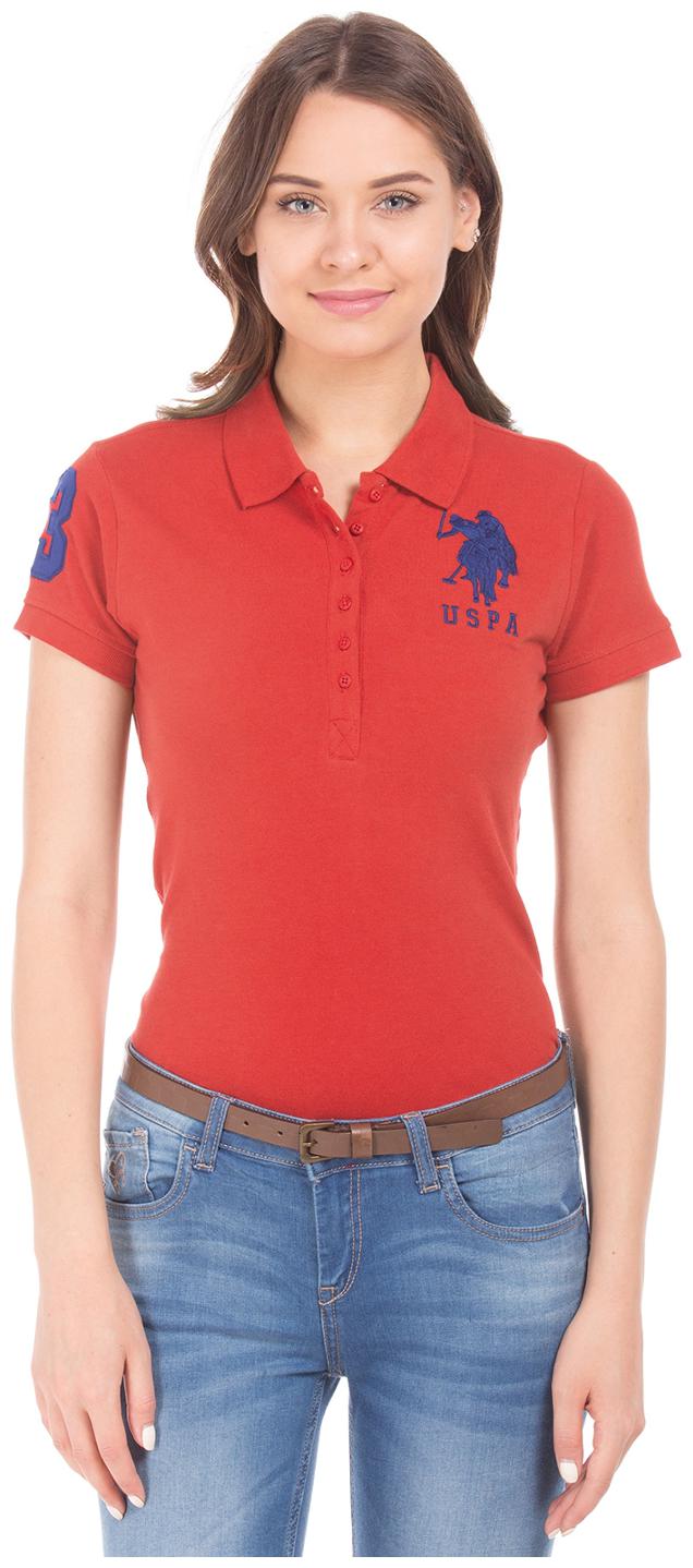 

U S Polo Assn Women Red Regular fit Mandarin collar Cotton T shirt