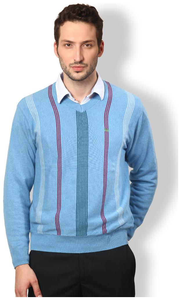 UV W Men's Casual Striped Full Sleeves V Neck Sweater