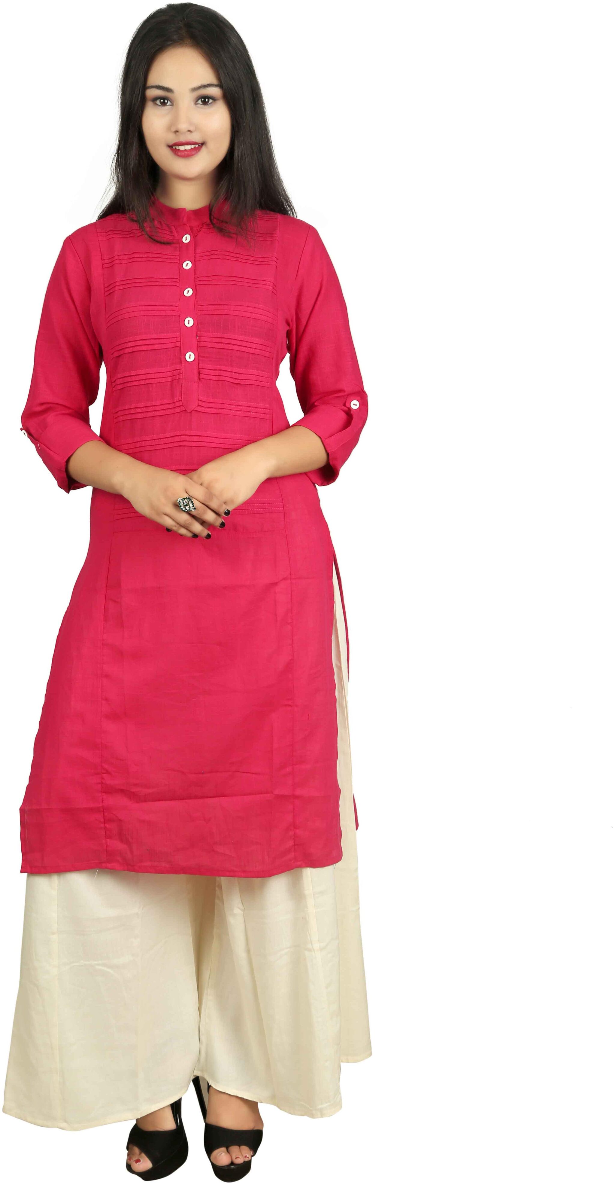 

V Brown Women Pink Solid Straight Kurta With Palazzo
