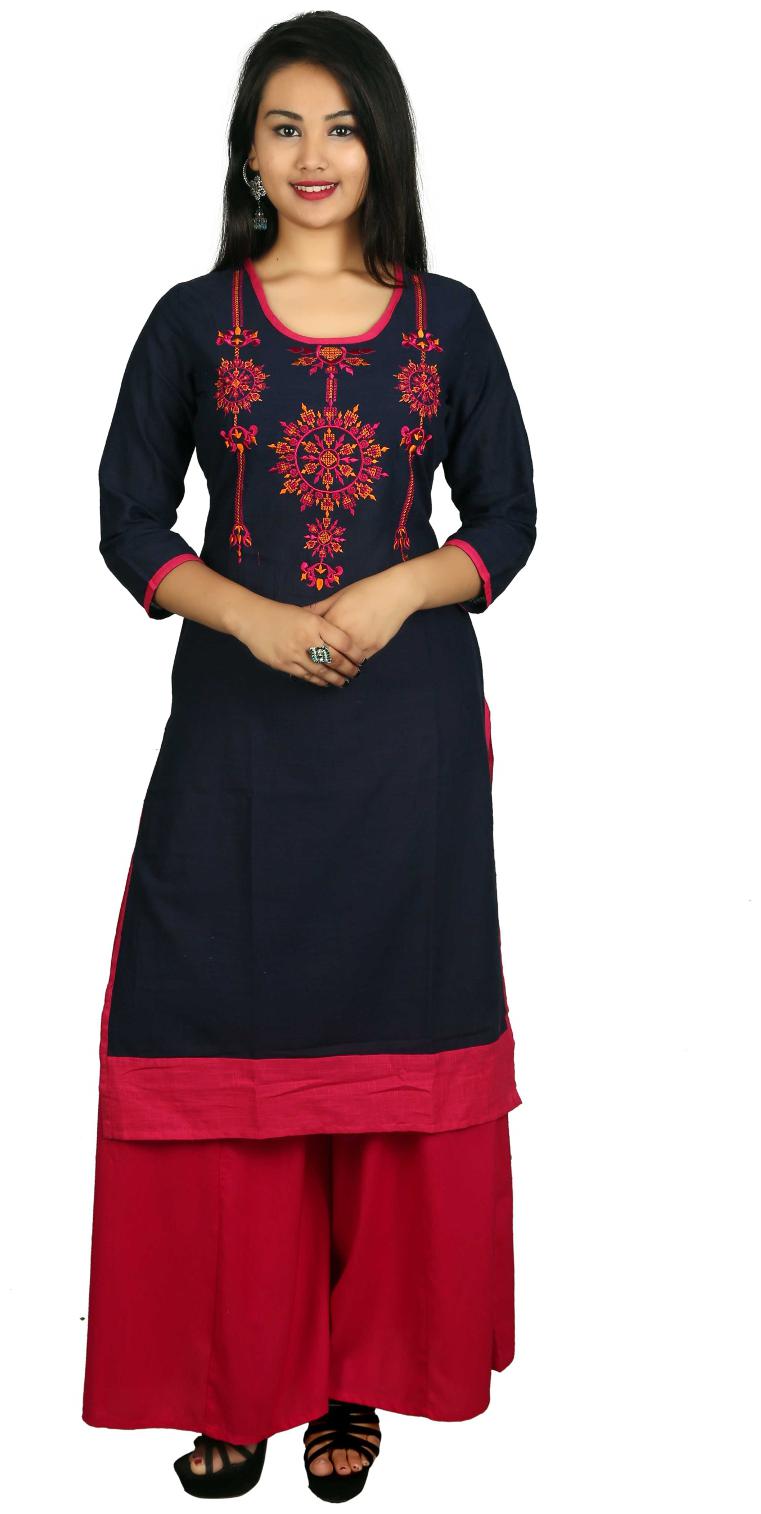 

V Brown Casual Wear Women Kurti Palazzo Set