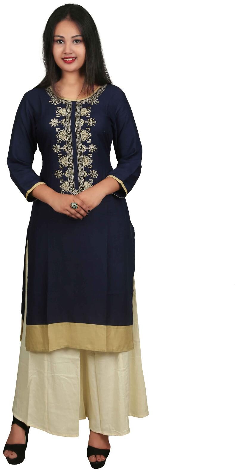 

V Brown Women Blue Floral Straight Kurta With Palazzo