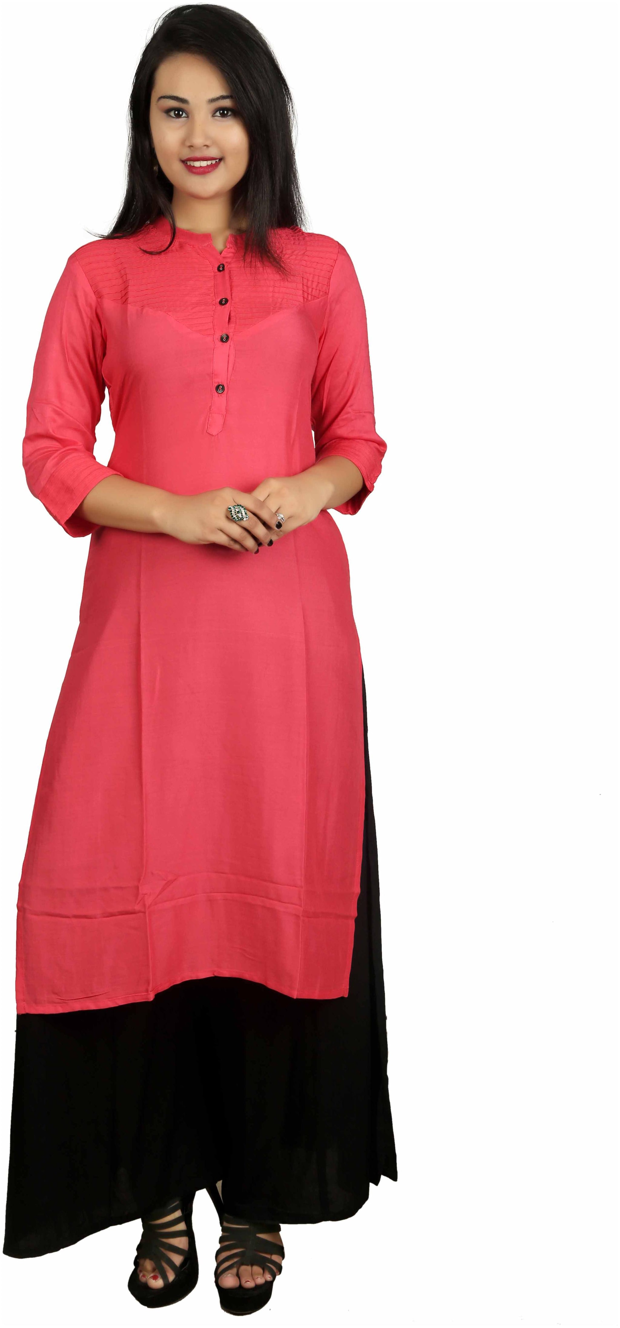 

V Brown Casual Wear Women Cotton Kurti and Rayon Palazzo Set Peach
