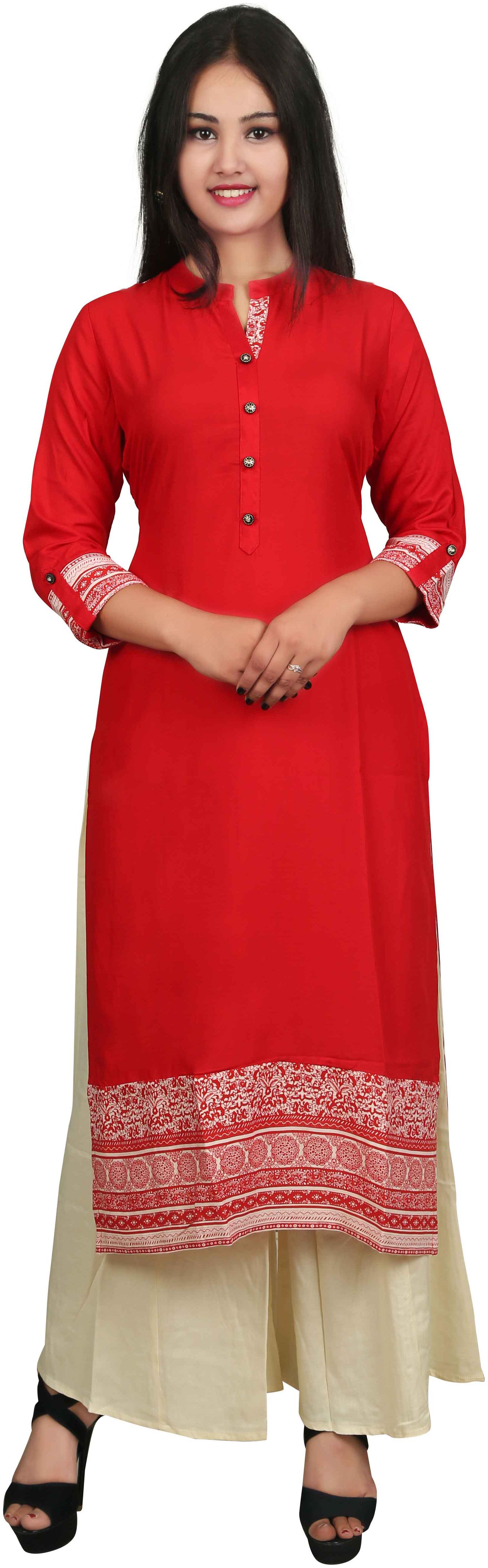 

V Brown Women Red Solid Straight Kurta With Palazzo