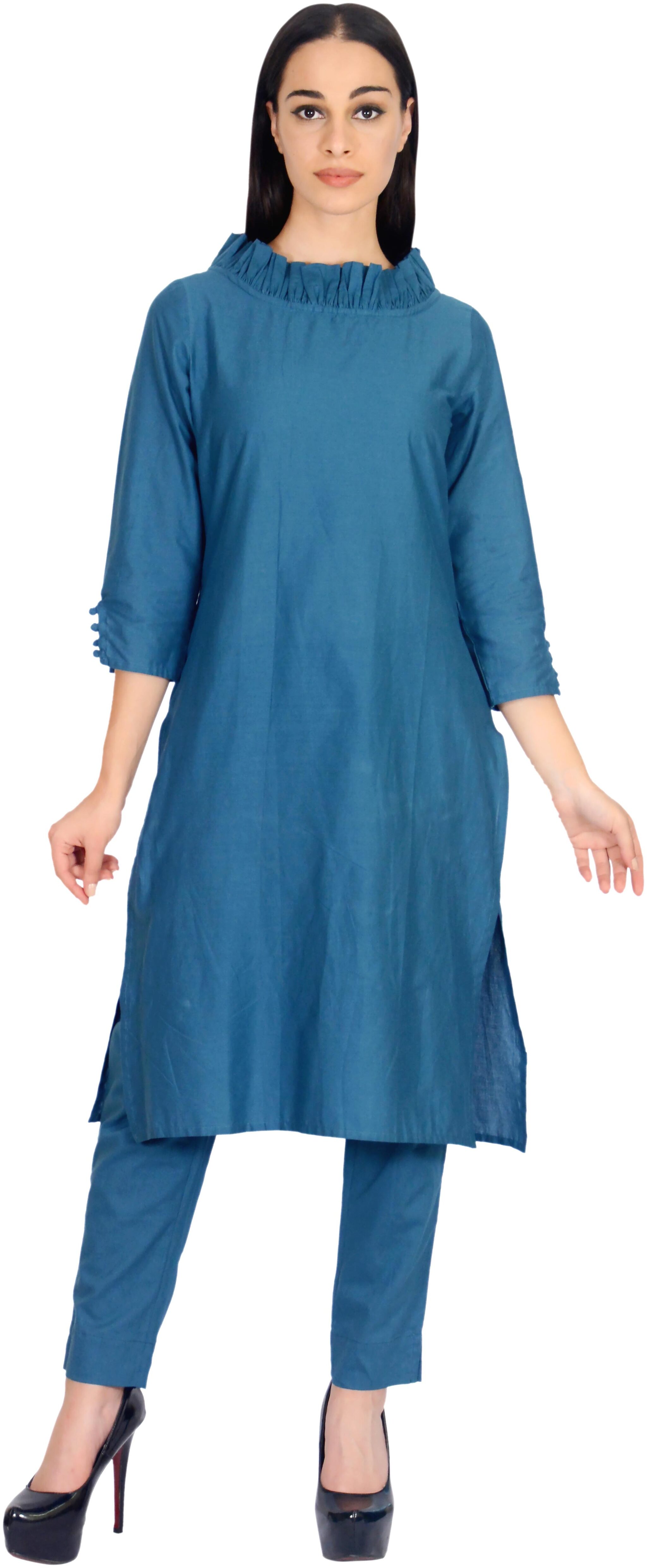 

V Brown Women Blue Solid Straight Kurta With Palazzo