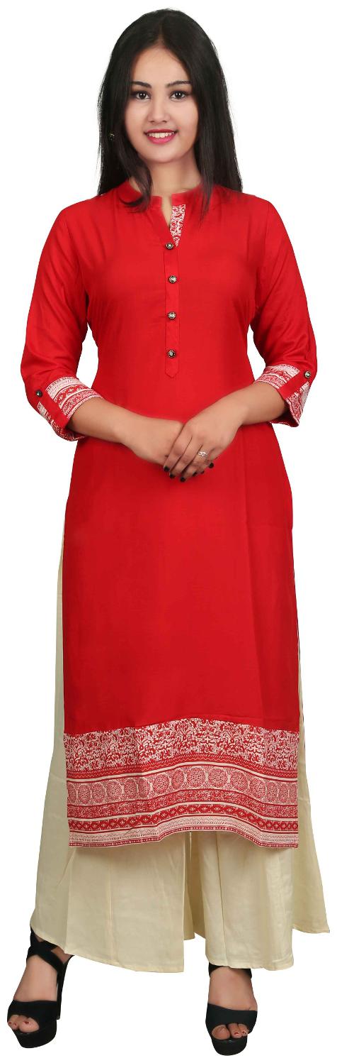 

V Brown Casual Wear Women Kurti Palazzo Set