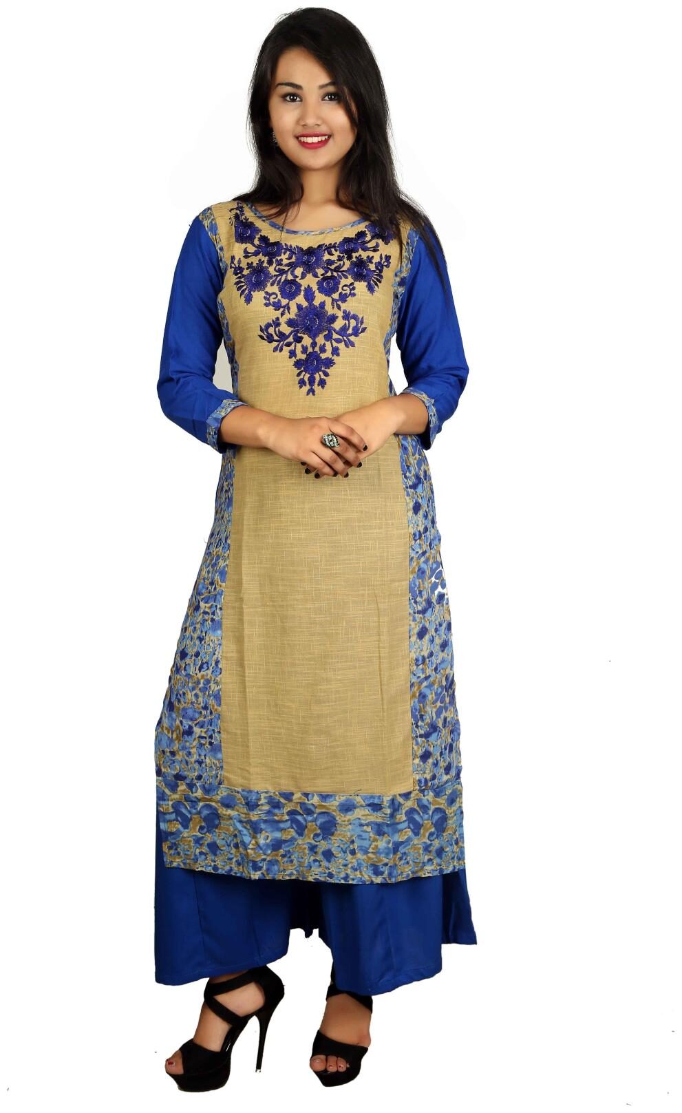 

V Brown Women Blue Solid Straight Kurta