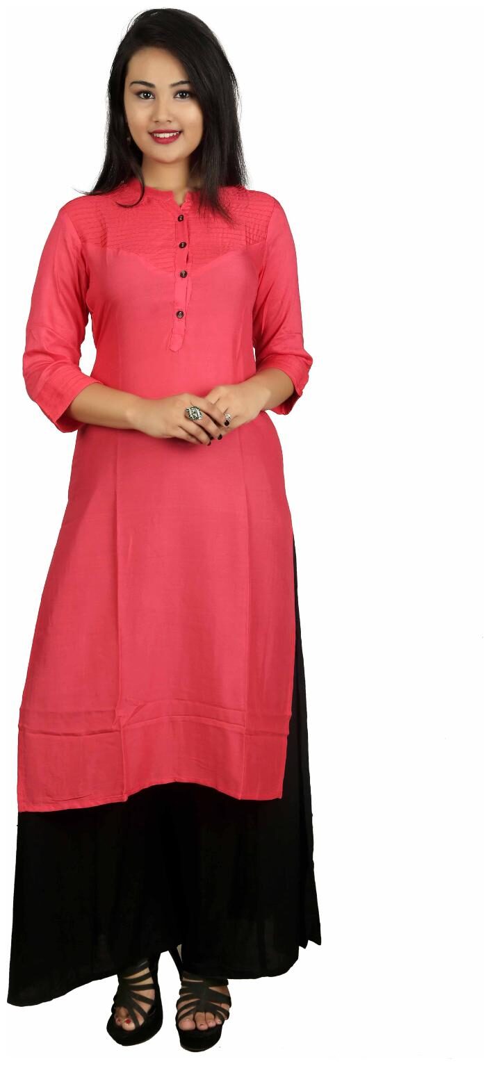 

V Brown Women Pink Solid Straight Kurta
