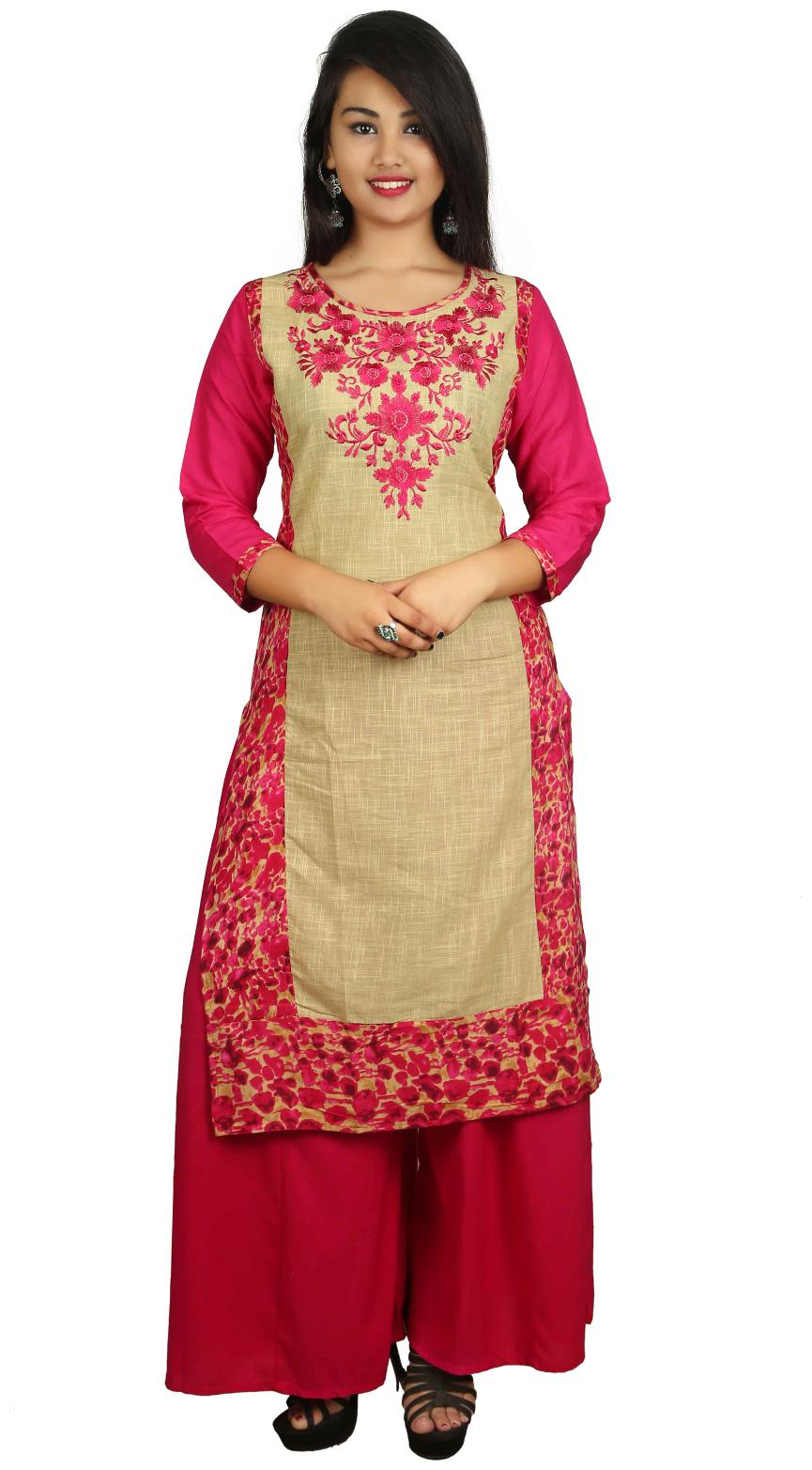 

V Brown Women Pink Embroidered Straight Kurta