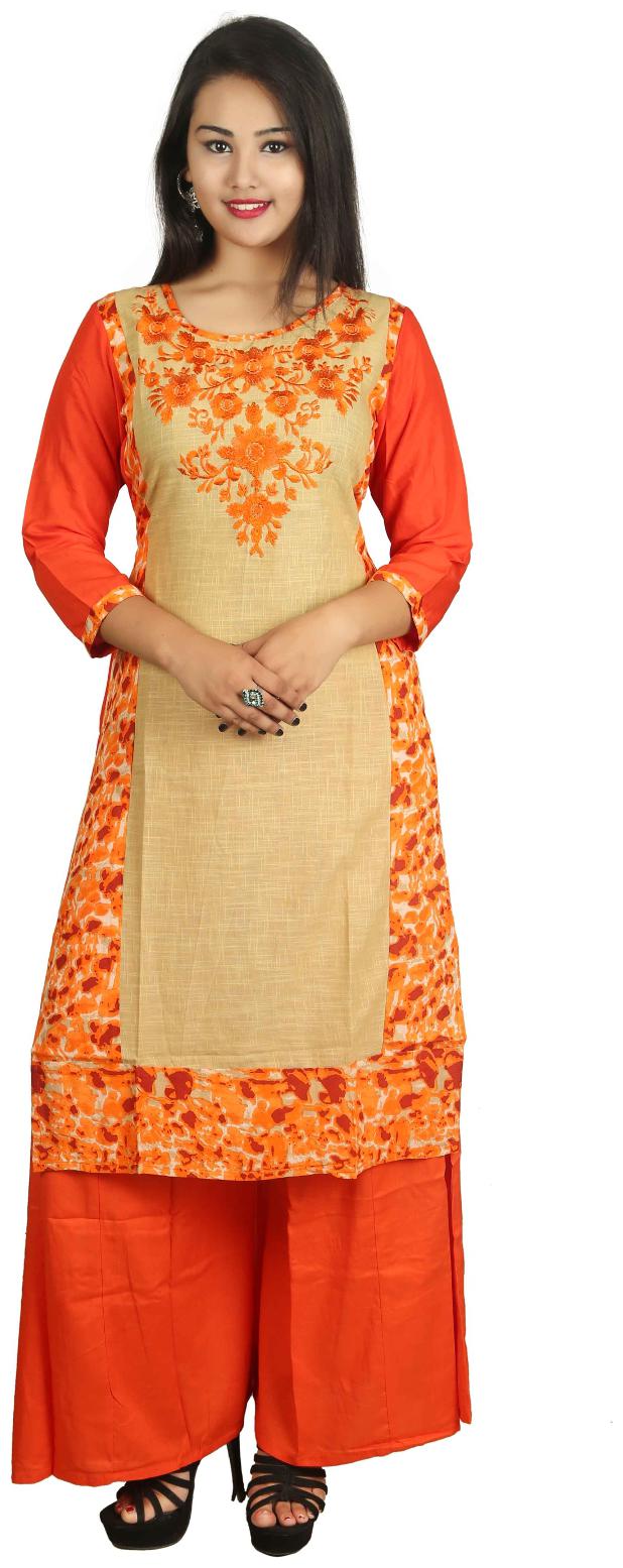 

V Brown Women Orange Solid Straight Kurta