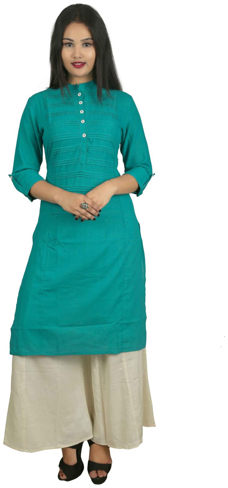 

V Brown Women Green Solid Straight Kurta