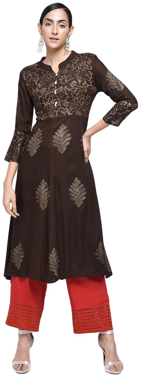 

V Brown Women Brown Colorblocked Anarkali Kurta