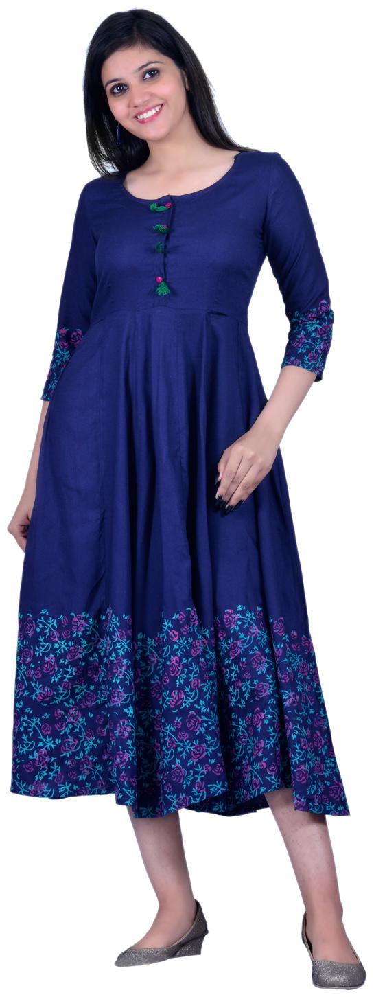 

V Brown Women Blue Colorblocked Anarkali Kurta