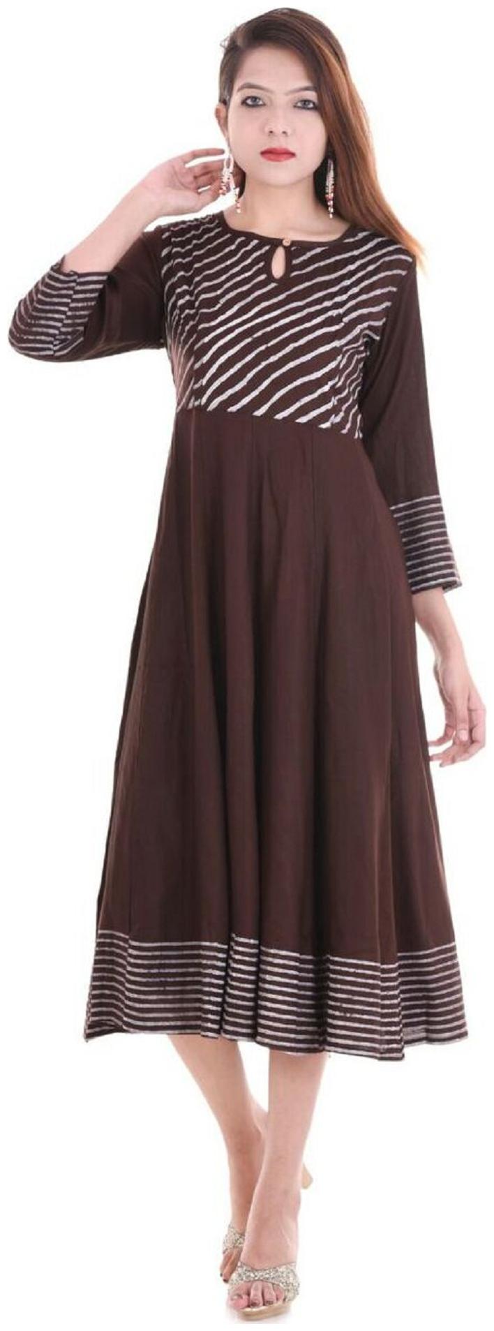 

V Brown Women Brown Colorblocked Anarkali Kurta