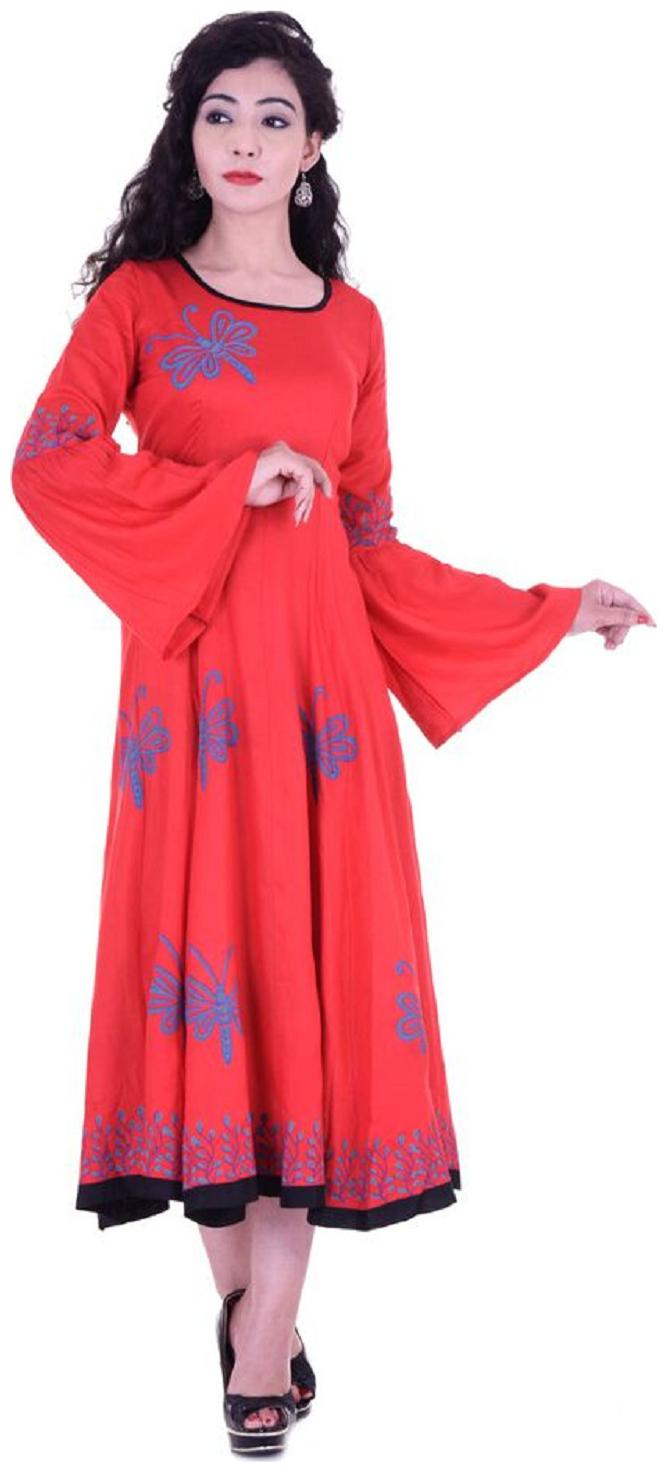 

V Brown Women Red Colorblocked Anarkali Kurta