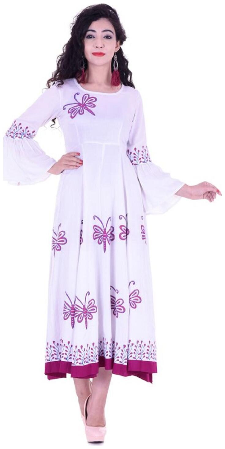 

V Brown Women White Colorblocked Anarkali Kurta