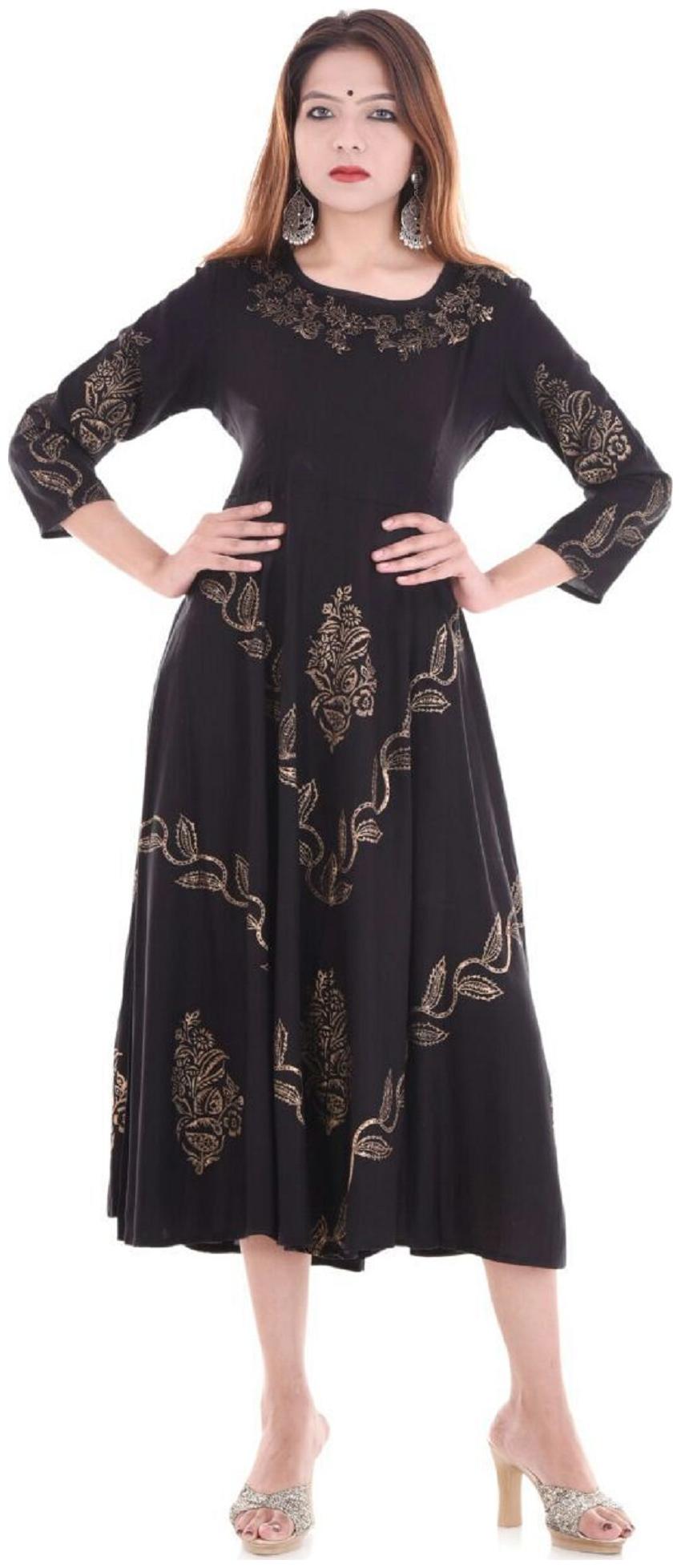 

V Brown Women Black Colorblocked Anarkali Kurta