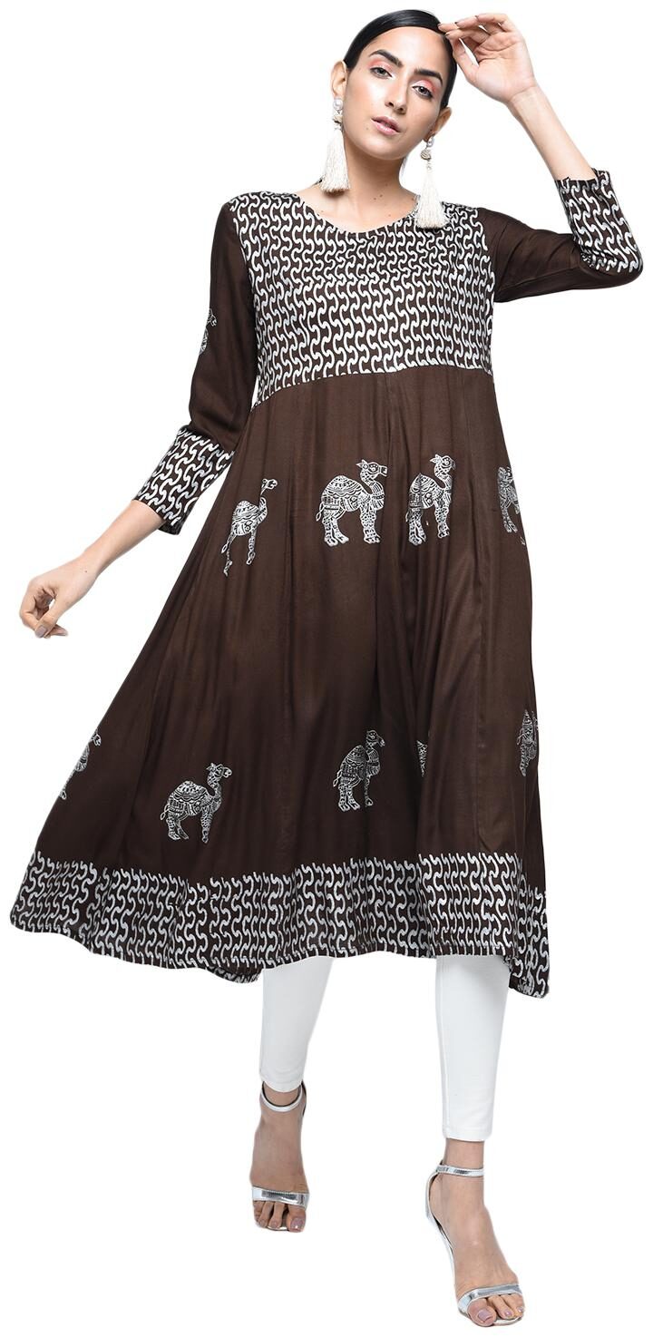 

V Brown Women Brown Colorblocked Anarkali Kurta