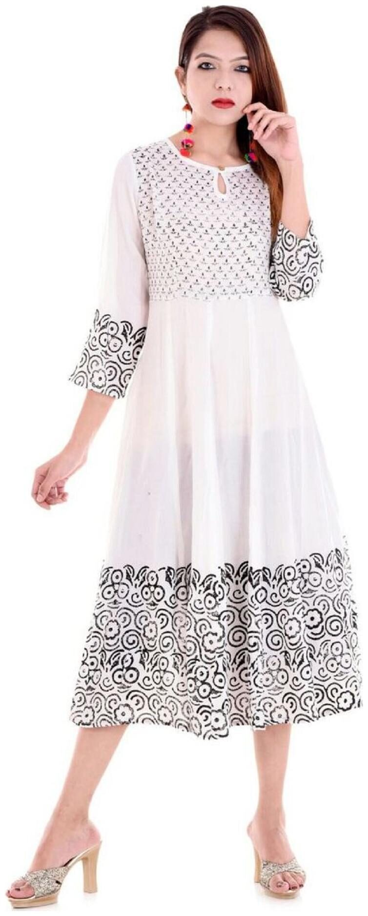 

V Brown Women White Colorblocked Anarkali Kurta