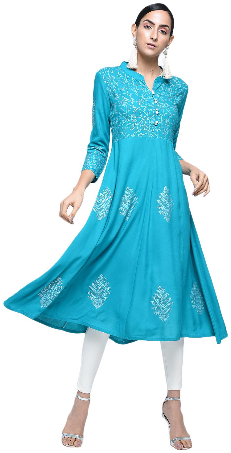 

V Brown Women Blue Colorblocked Anarkali Kurta