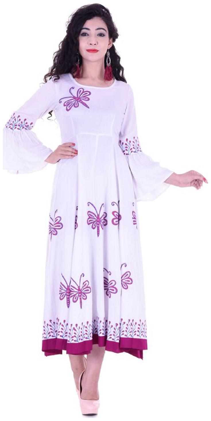 

V Brown Women White Colorblocked Anarkali Kurta