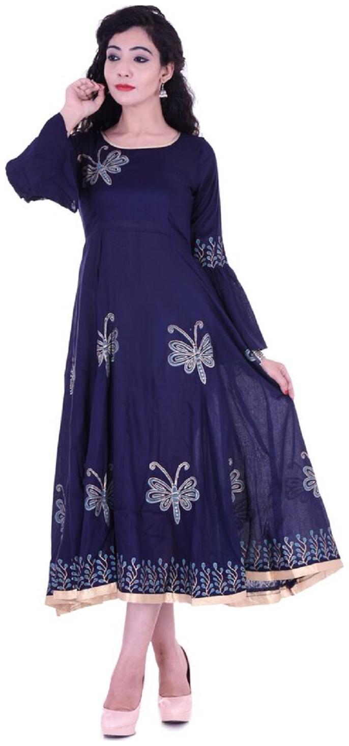 

V Brown Women Blue Colorblocked Anarkali Kurta