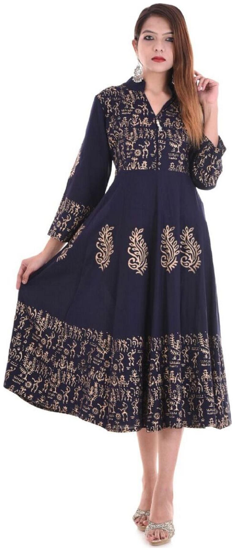 

V Brown Women Blue Colorblocked Anarkali Kurta