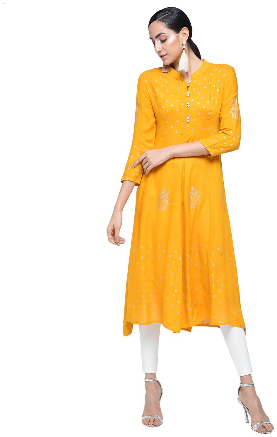 

V Brown Women Yellow Colorblocked Anarkali Kurta