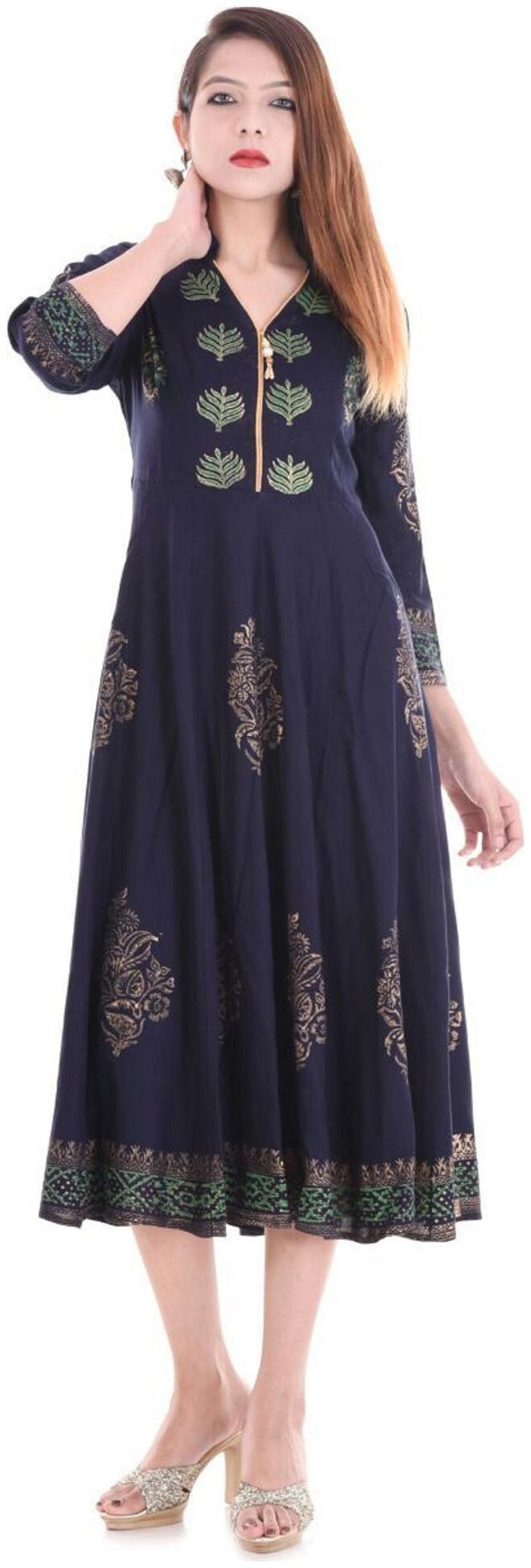 

V Brown Women Blue Colorblocked Anarkali Kurta