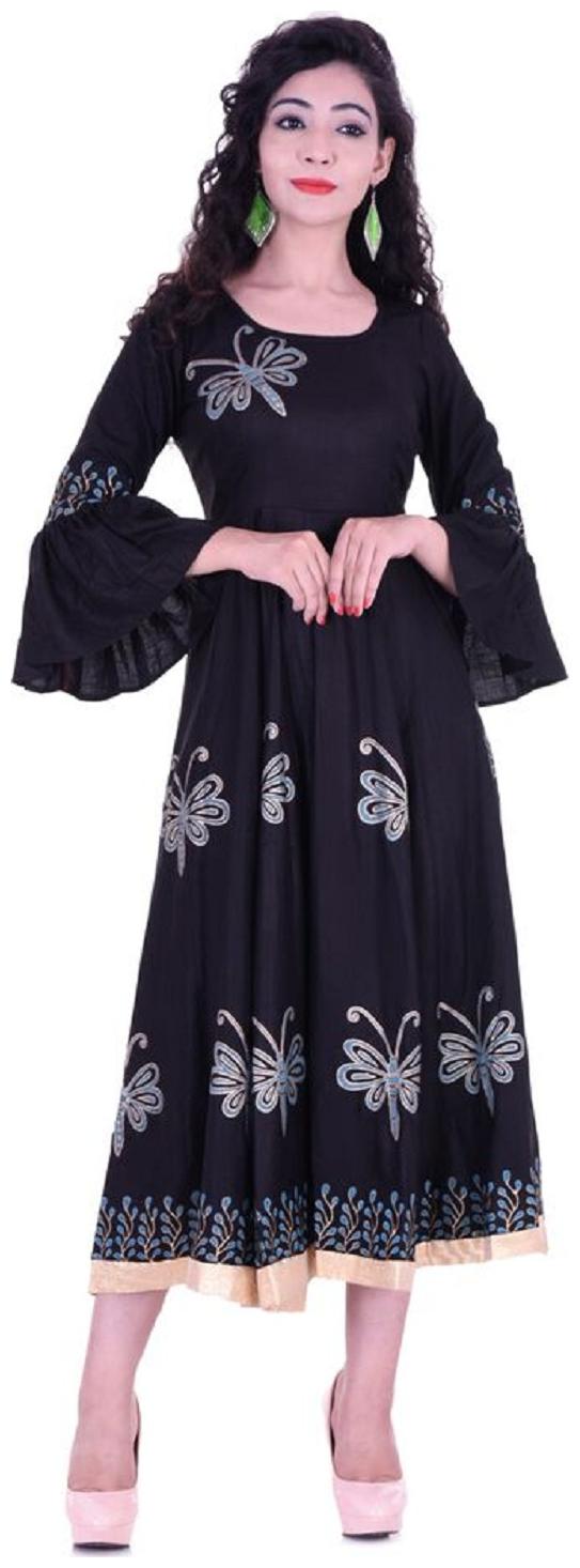 

V Brown Women Black Colorblocked Anarkali Kurta