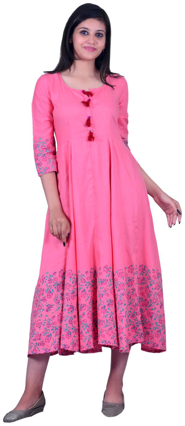 

V Brown Women Peach Colorblocked Anarkali Kurta
