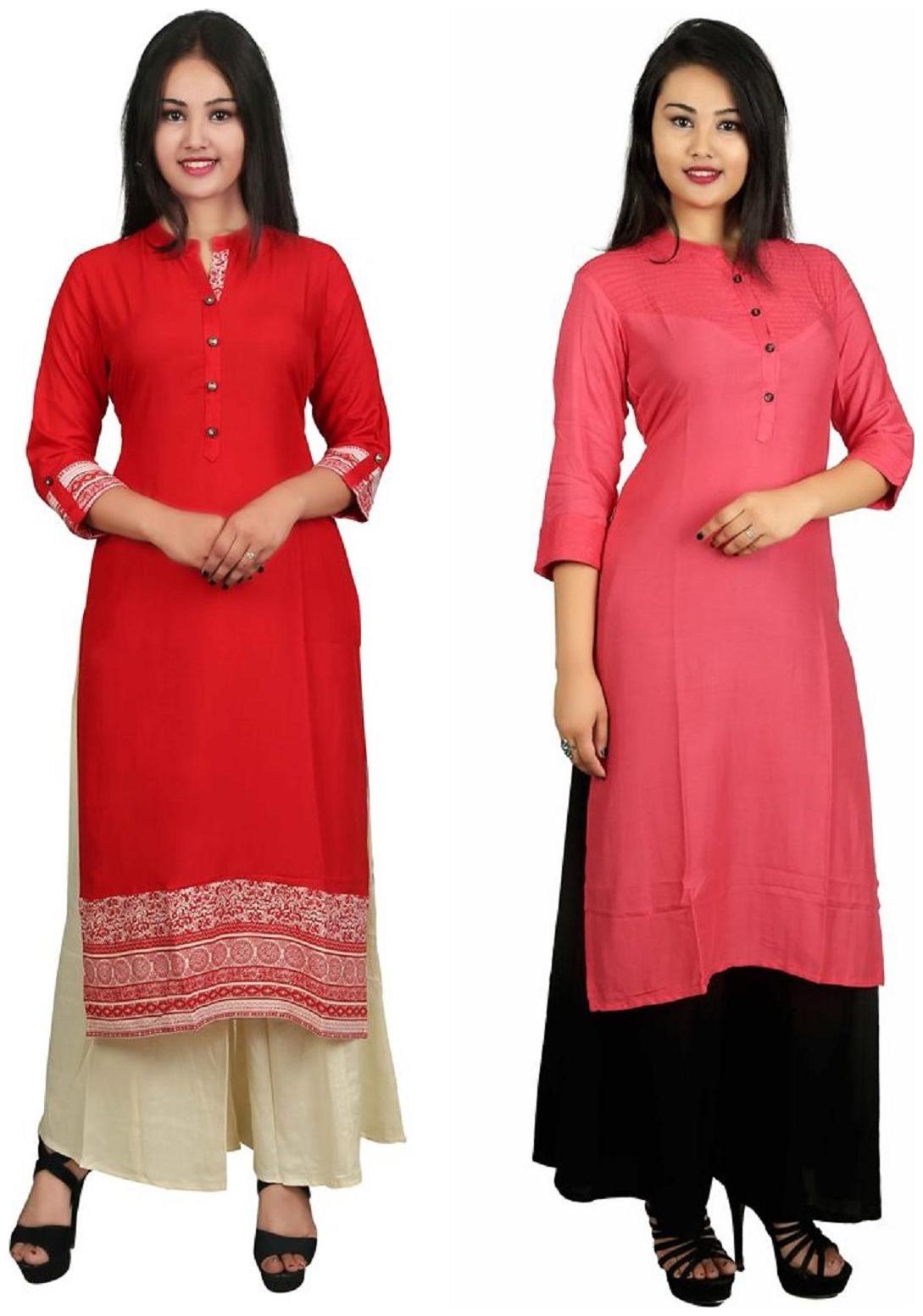 

V Brown Stylish Casual 2 Kurti With 2 Palazzo Set Combo