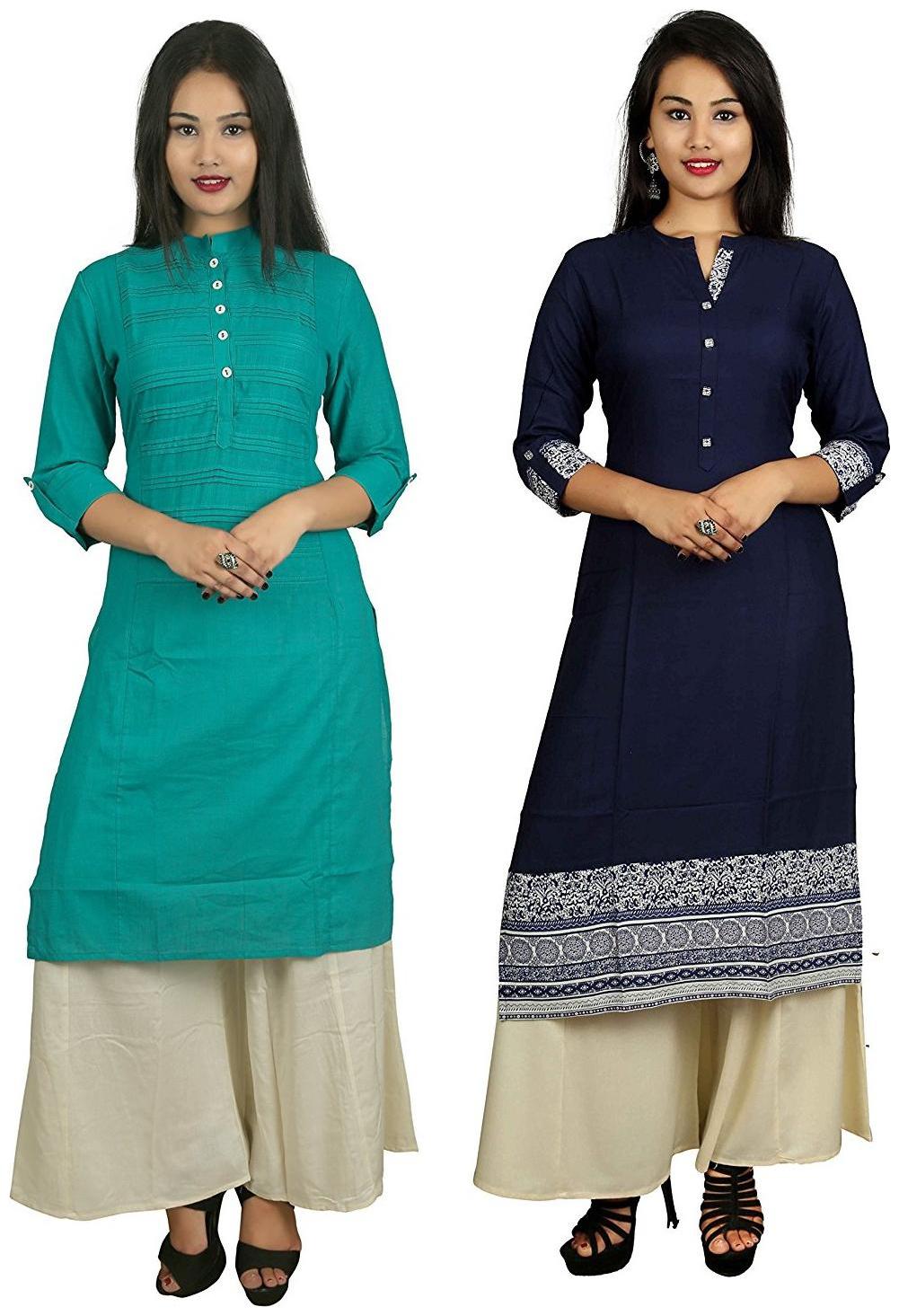 

V Brown Stylish Casual 2 Kurti With 2 Palazzo Set Combo
