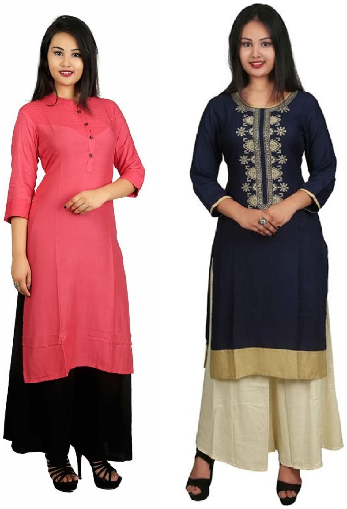 

V Brown Stylish Casual 2 Kurti With 2 Palazzo Set Combo