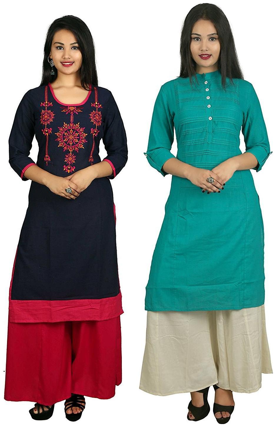 

V Brown Stylish Casual 2 Kurti With 2 Palazzo Set Combo