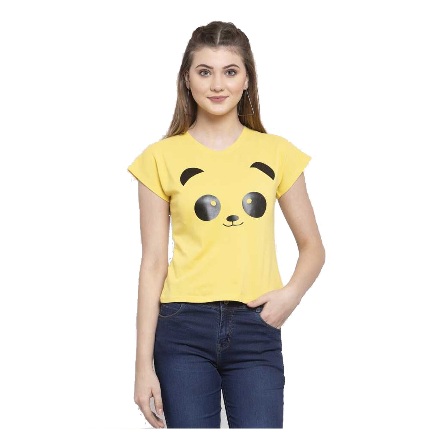 

V S SARIKA Women Yellow Regular fit Round neck Cotton T shirt