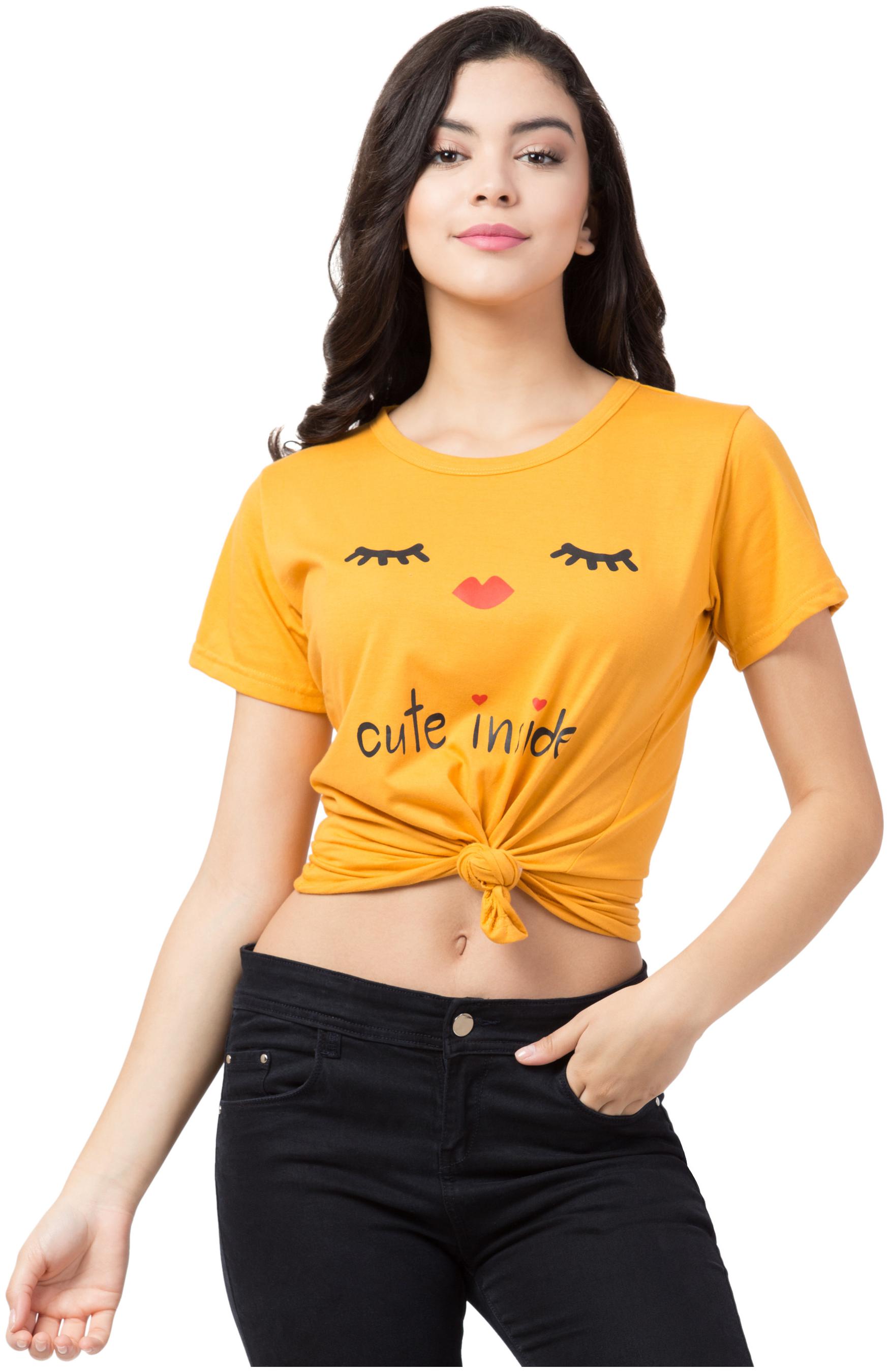 

V S SARIKA Women Yellow Regular fit Round neck Cotton T shirt