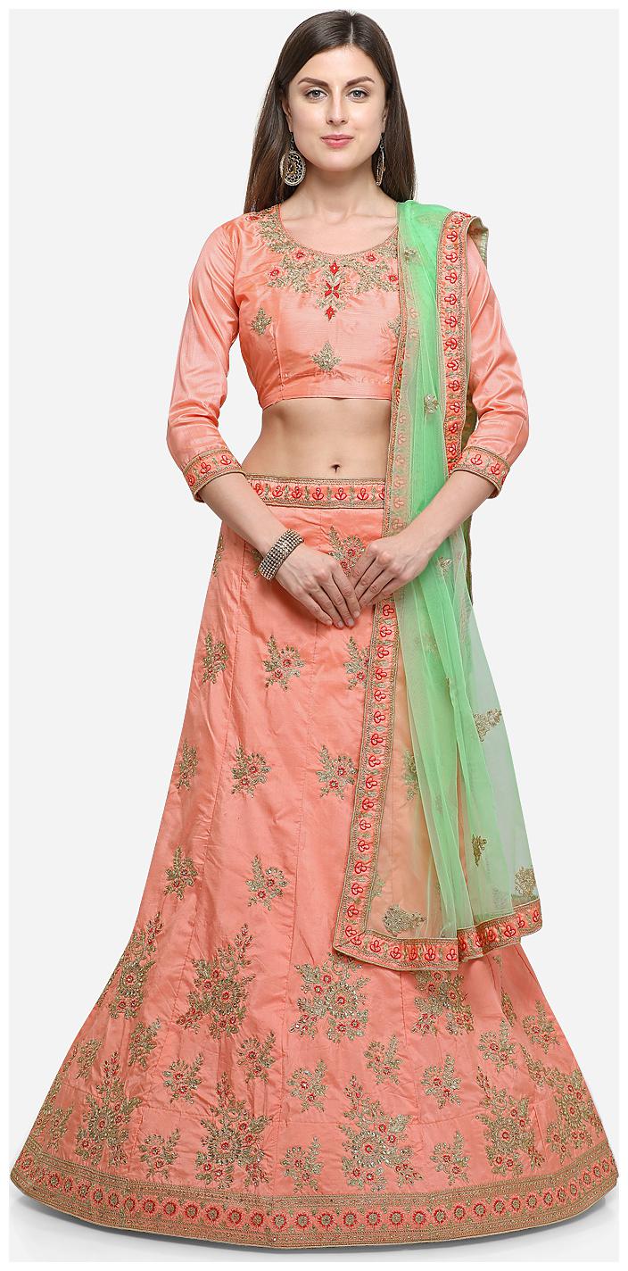 

V SALES Silk Wedding A-Line Semi Stitched Peach Green