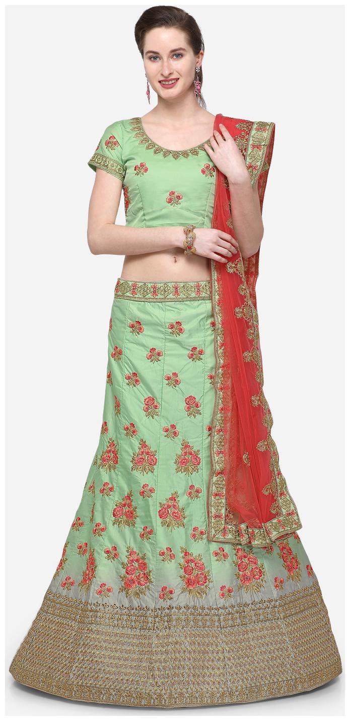

V SALES Silk Wedding A-Line Semi Stitched Green