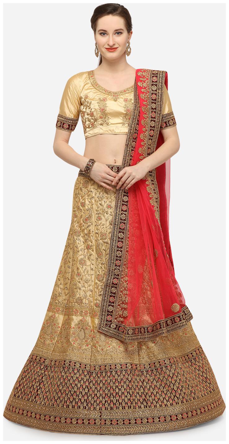 

V SALES Silk Wedding A-Line Semi Stitched Beige