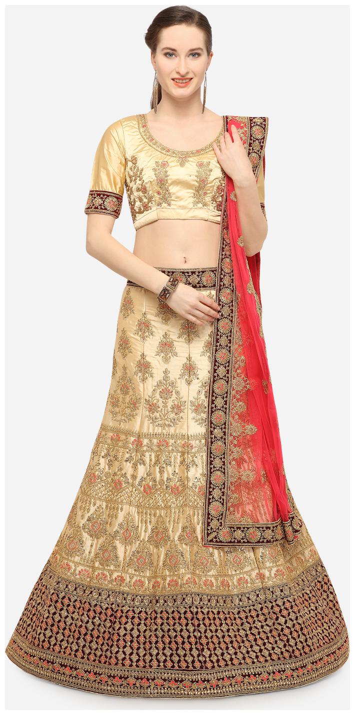 

V SALES Silk Wedding A-Line Semi Stitched Beige