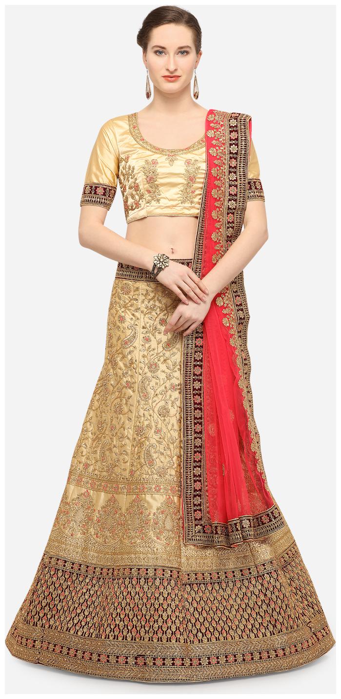 

V SALES Silk Wedding A-Line Semi Stitched Beige